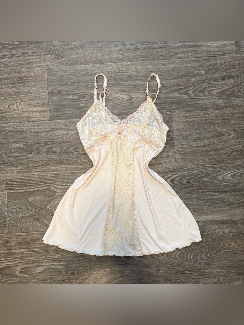 light baby pink & cream vintage-style lace chemise babydoll slip dress